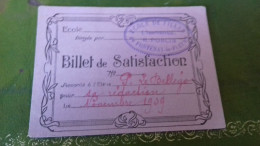 236/ BILLET DE SATISFACTION 1939 ECOLE DE FILLES DE FONTENAY LES FLEURS - Diplômes & Bulletins Scolaires