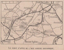 Le Point D'Appui De L'aile Gauche Britannique - France - 1918 Vintage Map - Carte Geographique