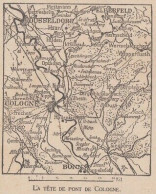 La Tête De Pont De Cologne - Germany - Mappa Epoca - 1918 Vintage Map - Carte Geographique