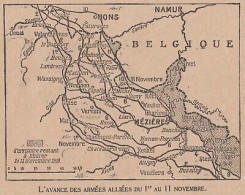 Mézières Et Environs - France - Mappa Epoca - 1918 Vintage Map - Carte Geographique