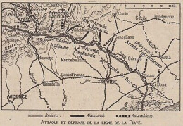 Attaque Et Défense De La Ligne De La Piave - Italia - 1918 Vintage Map - Cartes Géographiques