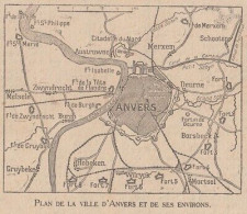 Plan De La Ville D'Anvers Et De Ses Environs - Belgium - 1918 Vintage Map - Cartes Géographiques