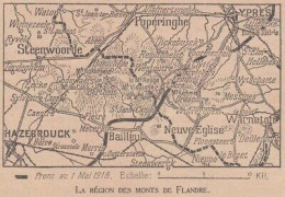 La Région Des Monts De Flandre - France - Mappa Epoca - 1918 Vintage Map - Carte Geographique