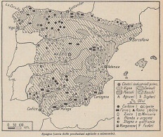 Spagna - Carta Produzioni Agricole - 1953 Mappa Epoca - Vintage Map - Cartes Géographiques