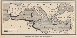 Diffusione Dei Fenici Nel Mediterraneo - 1953 Mappa - Vintage Map - Geographical Maps