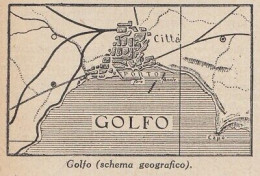 Golfo - Schema Geografico - 1953 Mappa Epoca - Vintage Map - Cartes Géographiques