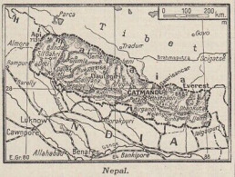 Nepal - 1953 Mappa Epoca - Vintage Map - Cartes Géographiques