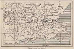 Corso Del Fiume Tamigi - 1953 Mappa Epoca - Vintage Map - Cartes Géographiques