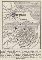 Pianta Del Porto E Della Città Di Brindisi - 1953 Mappa - Vintage Map - Carte Geographique