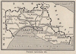 Provincia Di Taranto - 1953 Mappa Epoca - Vintage Map - Carte Geographique