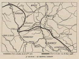 Le Secteur Lorrain - Metz - Lunéville - Briey - Toul - 1915 Vintage Map - Carte Geographique