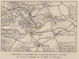 Tranchées Allemandes Sur La Rive Gauche De La Tourbe - France - 1915 Map - Carte Geographique