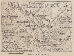 Région De Vauquois - France - Mappa Epoca - 1915 Vintage Map - Geographical Maps