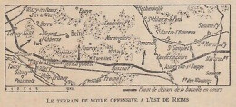 Le Terrain De Offensive Française A L'est De Reims - 1917 Vintage Map - Landkarten