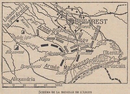 Schéma De La Bataille De L'Arges - Mappa Epoca - 1917 Vintage Map - Mapas Geográficas