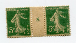 FRANCE N°137 ** TYPE SEMEUSE FOND PLEIN EN PAIRE AVEC MILLESIME 8 ( 1918 ) PAPIER GC - Millesimi