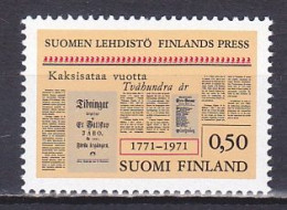 Finland, 1971, Finnish Press 200th Anniv, 0.50mk, MNH - Ungebraucht