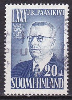 Finland, 1950, Pres. Juho H. Paasikivi 80th Anniv, 20mk, USED - Used Stamps