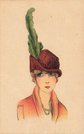 N°24860 - Illustrateur - Jeune Femme Portant Un Chapeau Avec Une Grande Plume Verte - Art Déco - Andere & Zonder Classificatie