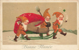 N°24883 - Flatscher - Bonne Année - Nains Tirant Un Champignon à L'aide D'une Luge - Neujahr