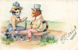 N°24893 - Fantaisie - N°7004 - Chats Habillés Flirtant Sur Un Banc - Geklede Dieren