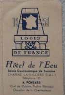 Petit Calendrier De Poche 1953 Logis De France Hôtel De L'Ecu Château La Valliere Ille Et Vilaine - Klein Formaat: 1941-60