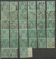 Sage 5c Vert Y&T 75 LOT De 33 Variétés, Cadrage, Oblitération - 1876-1878 Sage (Type I)