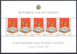 2003 San Marino, Foglietto La Fenice, 5 Valori Nuovo, BF 82 - MNH** - Hojas Bloque