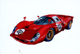 Ferrari 412P 330 P4 - Le Mans 1967    -   Aquarelle Par Artist Yuriy Shevchuk  -  Carte Postale - Le Mans