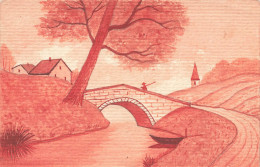 CPA Illustrateur Peintre , Peinte à La Main Aquarelle ORIGINAL ! * Paysage * Villageois Chapeau Chinois Chine China ? - 1900-1949