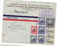 Colombia Letter 1950 Transocean Airmail (2 Scans) Coffee From Chinchina - Colombia