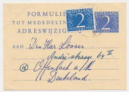 Verhuiskaart G.22 Bijfrankering Arnhem - Duitsland 1952 - Cartas & Documentos