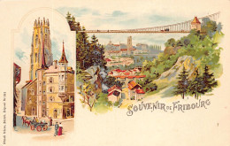 FRIBOURG - Litho. Pont - Centre Ville - Vue Générale - Ed. Künzli Frères 381 - Fribourg