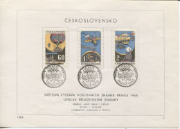 Tschechoslowakei # 1767-9 Ersttagsblatt Flugpost Freiballon Zeppelin PRAGA `68  Uz '1' - Cartas & Documentos