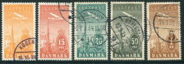 DENMARK 1934 Airmail Set Of 5, Fine Used.  Michel 217-21;  SG 287-91 - Oblitérés