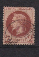 1 Timbre N° 26       Napoléon III   Lauré   Oblitéré    2 C  Rouge - Brun  Empire  - Français - 1863-1870 Napoleone III Con Gli Allori