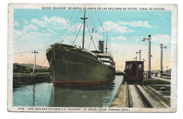 Postcard Panama Canal New Zealand Steamer SS Ruahine In Gatun Locks With Mule Posted 1912 - Passagiersschepen