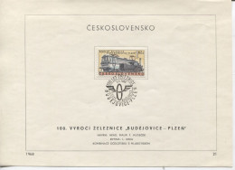 Tschechoslowakei # 1807 Ersttagsblatt Eisenbahn Budweis-Pilsen Lokomotiven - Storia Postale