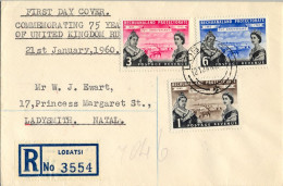 1960 BECHUANALAND , PRIMER DIA , FIRST DAY , LOBATSI - LADYSMITH ( NATAL ) , LLEGADA , 75 ANIV. UNITED KINGDOM RULES - 1885-1964 Protectorado De Bechuanaland