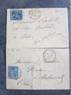 1880 2 LETTRE 15C SAGE N°75 A 2B / CACHET PARIS PLACE DE LA MADELEINE + RIGNARD LENOIR - LSC - - 1877-1920: Semi Modern Period