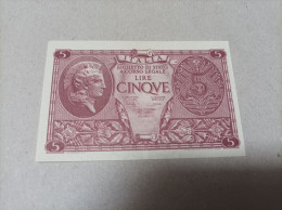Billete Italia, 5 Liras, Año 1944, UNC - Te Identificeren