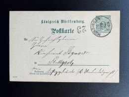 GERMANY WURTTEMBERG 1901 POSTCARD MUNSINGEN TO STUTTGART 25-02-1901 DUITSLAND DEUTSCHLAND - Briefe U. Dokumente