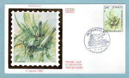 FDC Monaco 1987 - Faune - Insectes Du Parc National Du Mercantour - Grande Sauterelle Verte - YT 1572 - FDC