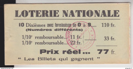 Fixe France Loterie Nationale Carnet De 8 Billets 1940 5 ème Tranche Gueules Cassées Très Bon état - Lottery Tickets