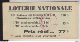 Fixe France Loterie Nationale Carnet De 8 Billets 1940 5 ème Tranche Gueules Cassées Très Bon état - Biglietti Della Lotteria