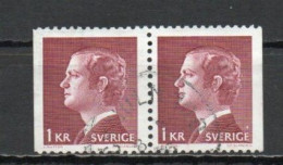 Sweden, 1976, King Carl XVI Gustaf, 1kr/Perf 3 Sides Joined Pair, USED - Used Stamps