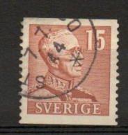 Sweden, 1942, King Gustaf V, 15ö/Perf 2 Sides, USED - Gebruikt