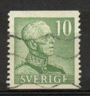 Sweden, 1948, King Gustaf V/Green, 10ö/Perf 2 Sides, USED - Oblitérés
