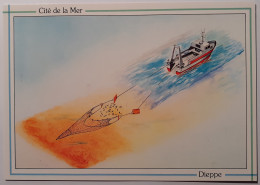 PECHE POISSON / BATEAU - DIEPPE (76) / Cité De La Mer - Filage Du Chalut Sur Un Chalutier Pêche Arrière - Visvangst