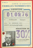 SNCF - Carte D'Identité Familles Nombreuses - Année 1970 Pontailler-sur-Saône (21) - Otros & Sin Clasificación